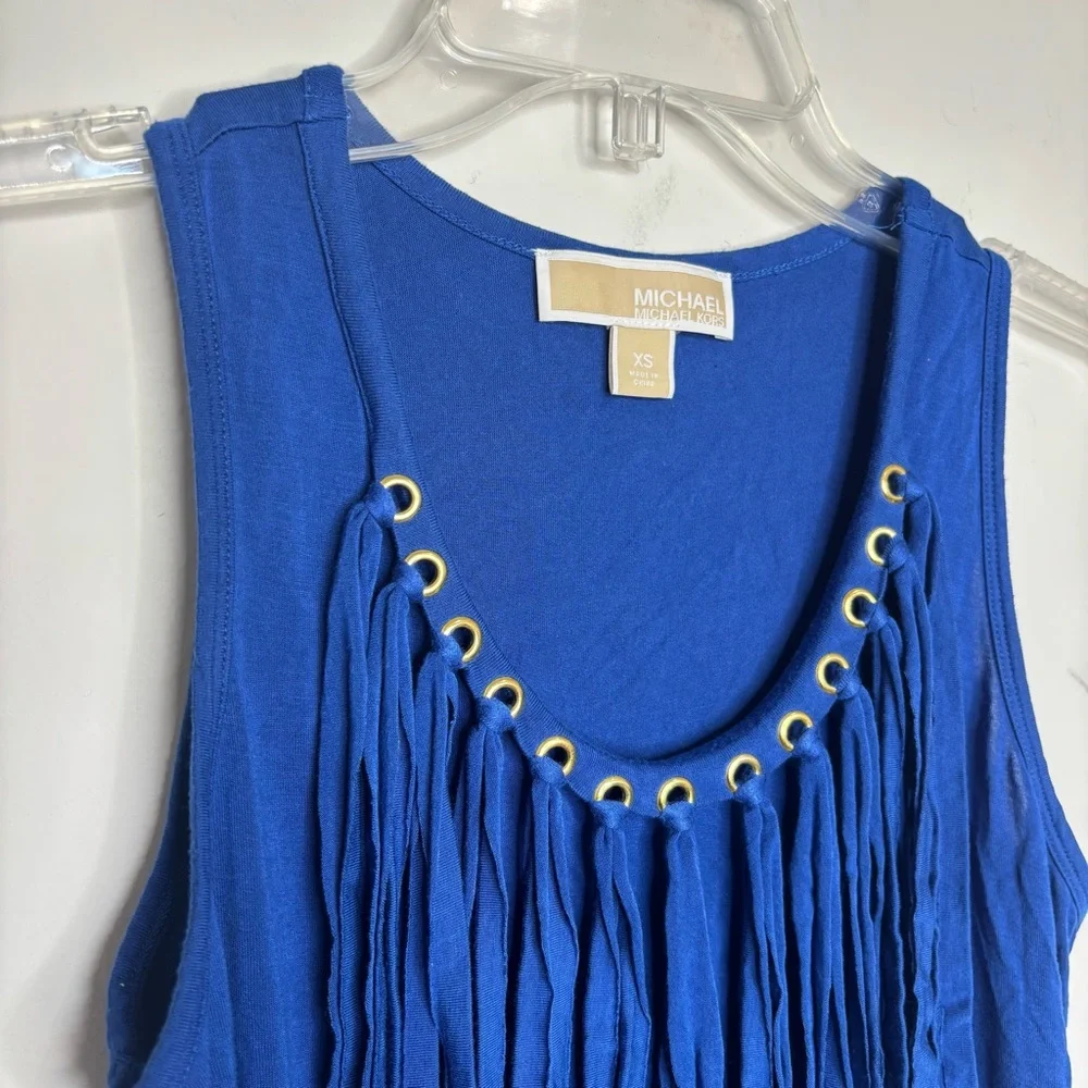 BN5 Michael Kors Boho‎ Western Fringe Viscose Royal Blue Jersey Women XS